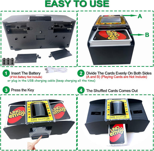 USB/Battery Operated Casino Automatic Playing Cards Shuffler for UNO Card Game Night