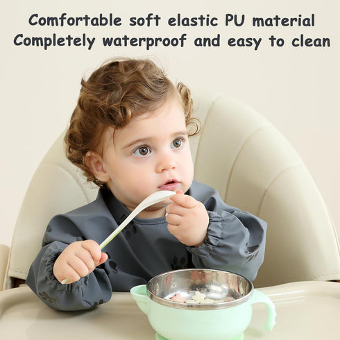 PewinGo Weaning Bib with Long Sleeves & BLW, Soft Skin-Friendly Material, Waterproof Coverall Bibs for Infants