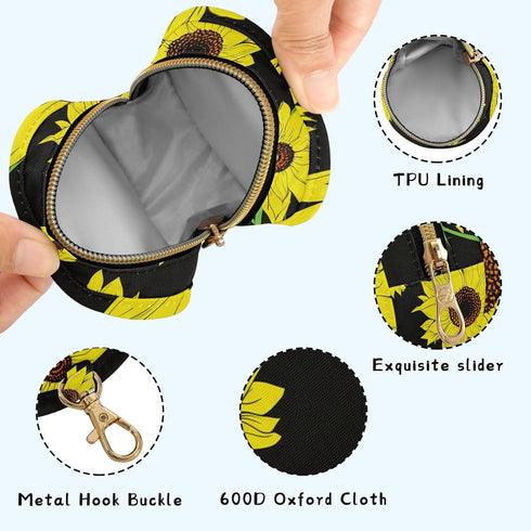 YETTASBIN Sunflowers Portable Pacifier Holder Case with Metal Hook Buckle & Zipper for Diaper Bag and Stroller