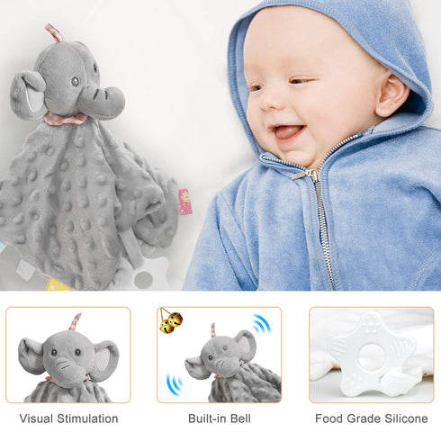 Set Baby Shower Gifts, Baby Girl Gifts Newborn Blanket Elephant Lovey Baby Security Blanket Wooden Rattle Toy, Funny