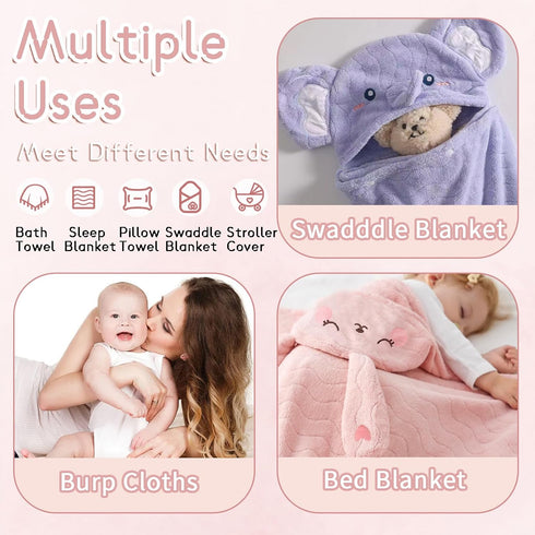 2 Pack 55" 27.5" Set 1-5, Hooded Towels for Toddlers - Thick x Baby Bath Towel for Girls and Boys - Super Absorbent