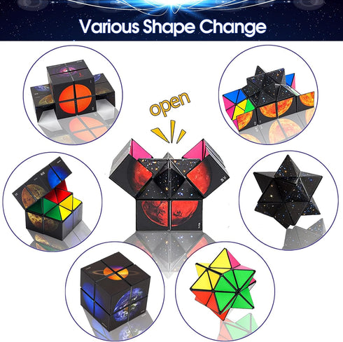 2 in 1 Kids Fidget Toy Magic Cube with Colorful Planet Pattern for Boys & Girls Solar System