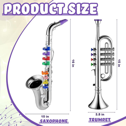 Set 2 Set Lewtemi of Musical Instruments Include Toy Trumpet and Saxophone Plastic Trumpet Educational Christmas Toy