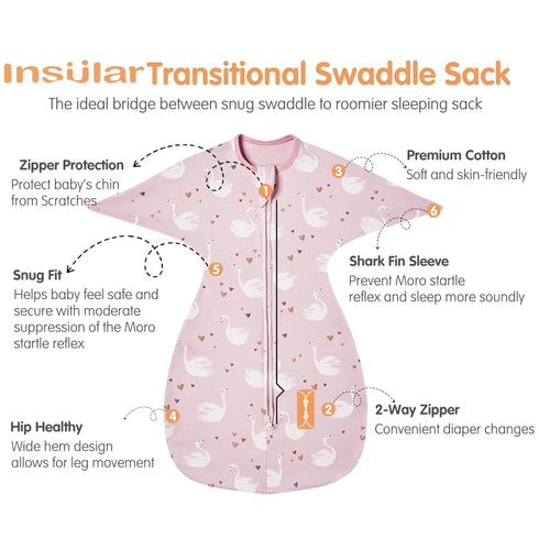 2-Way 0-3 insular Baby Transitional Swaddle with Zipper Newborn Sleep Sack Arms Up Infant Sleeping Bag Wearable