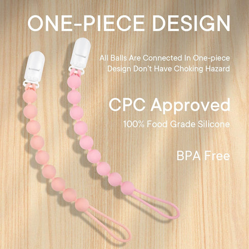 4 Pack MINMUNJIU Silicone Pacifier Clip Holder, One Piece Soft Flexible Binky Clips Pacifier Holder Clip for Girls