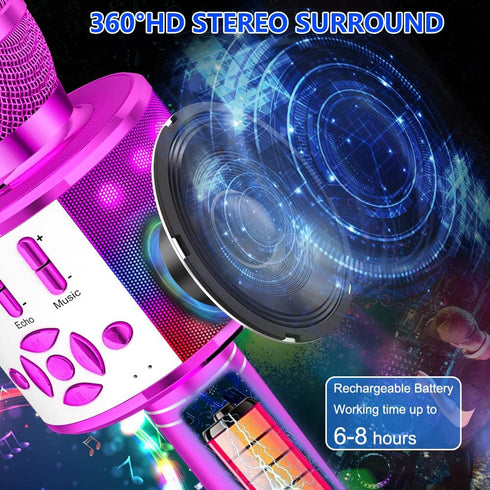 Amazmic Kids Karaoke Microphone Machine, Portable Wireless Karaoke Machine with LED Lights, Gift for Children Adults