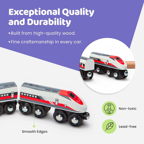 inc. Wooden Bullet Train, Wooden Train Set of 2 Modern Engines with Magnetic Connectors, Compatible with Thomas