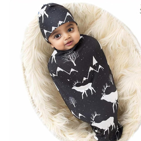 Galabloomer Newborn Swaddle Blanket with Beanie Set, Baby Boy Receiving Blanket Gray Arrow