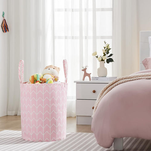 TECHMILLY Large Storage Basket for Girls and Boys, Collapsible Laundry Hamper with Long Handles for Kids Room