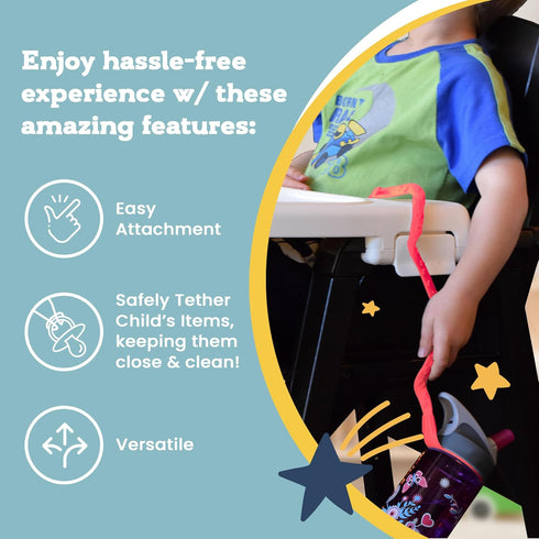 Brilli Baby Cup Catcher Patented Safety Tether Strap, Attach Sippy Cups, Bottles, Pacifiers & More to Stroller, High
