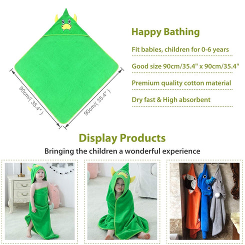 MICHLEY Unisex Baby Animal Hooded Bath Towel, Soft Cotton Beach Swimming Bathrobe for 0-6T, Green