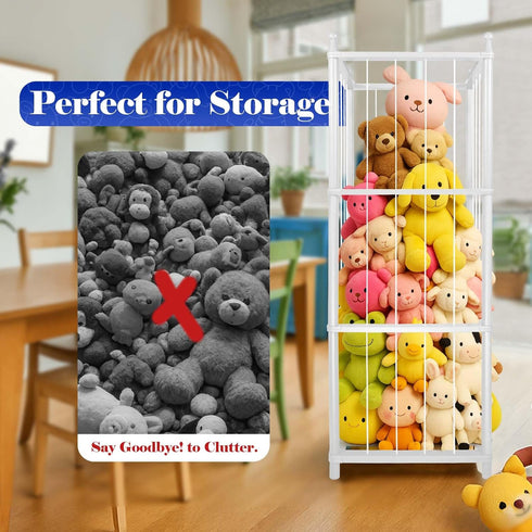 Stuffed Animal Storage,Wooden Stuffed Animal Holder with Elastic Band,Plushies Organizer for Bedroom Living Room