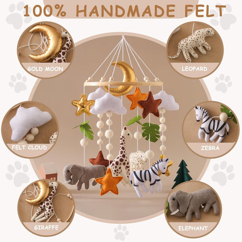 Wonderoo by Wowo Baby Mobile for Crib Handmade Hanging Felt Nursery Mobile Fits Most Crib Arms Gender-Neutral Safari