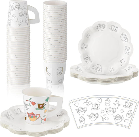 Nuenen 36 Set Color Your Own Tea Party Paper Cups with Handles