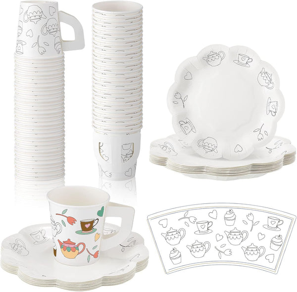Nuenen 36 Set Color Your Own Tea Party Paper Cups with Handles