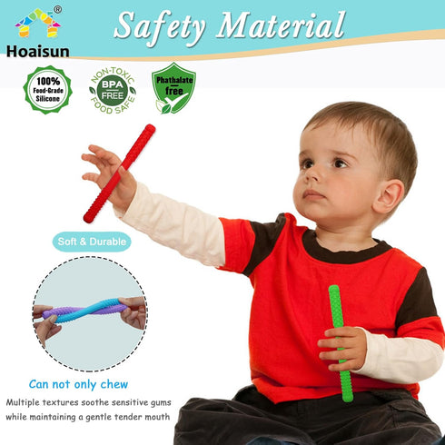 6-12 12-18 8 Pack 3-6 Teething Straws Sticks for Babies Months, Teething Toys Months, Silicone Teethers for Babies
