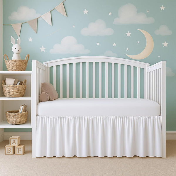 Cottington Lane White Infrant Crib Bed Skirt Dust Ruffle with Split Corner,