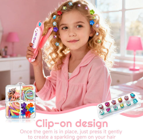 3 4 5 6 8-12 CLRDZN Hair Gem Stamper Kit,Hair Ties and Hair Clips Bling Hair Jewels for Girls Toys, Hair Styling Tool