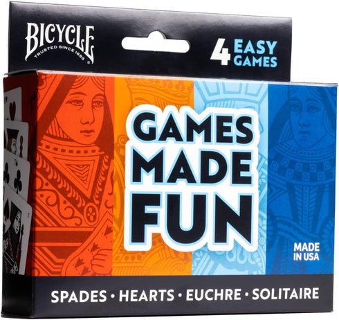 Bicycle 4 Playing Card Games in 1: Euchre, Hearts, Spades, and Solitaire Card Game Pack