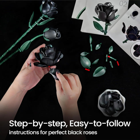 iATOM Set 3Pack, Black Roses Flower Building - Gift for Mother Day Mom/Her/Girlfriend/Wife/Couple, Gothic Emo Vintage