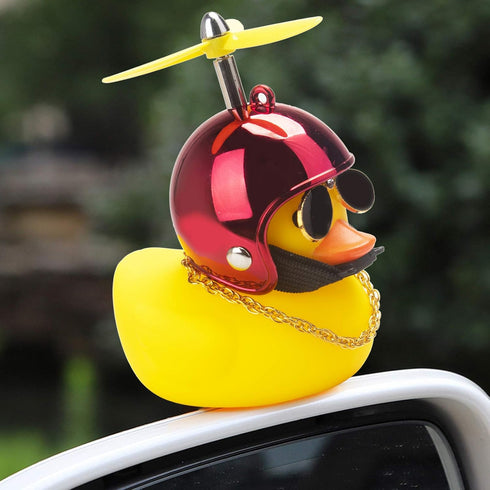Wonuu Rubber Duck Car Ornaments, Yellow Duck Dashboard Decorations with Cool Glasses and Propeller Helmet