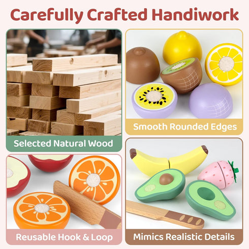 Sets 3 Set 1 2 3 Play Food for Kids Kitchen Wooden Food Toys for Year Old Girl Boy Toddler Cutting Pretend Play