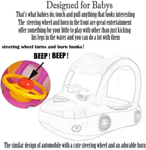Summer Baby Pool Float with Canopy Steering Wheel Sunshade Swim Ring Car Inflatable Toys Infants Float Seat Boat