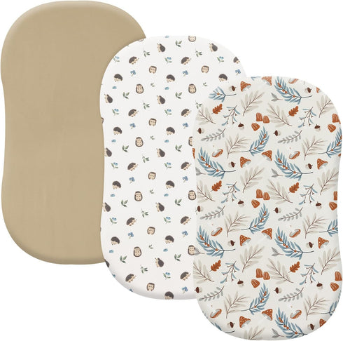 PHF 3 Pack Soft Bassinet Sheets, Leaf&Mushroom Breathable Comfy Cradle Sheets for
