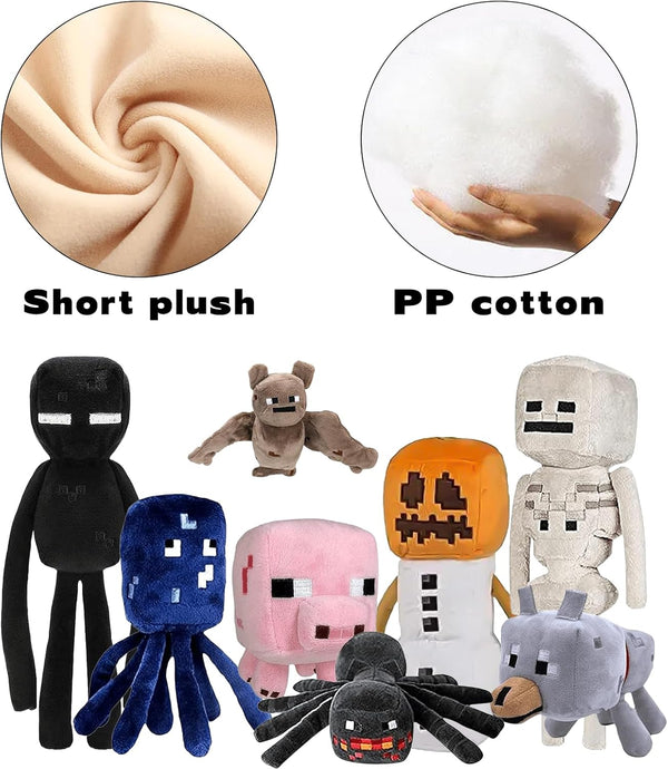 8Pack Game Plush Snow Golem, Enderman, Baby Wolf, Baby Pig, Spider, Bat, Skeleton Shooter, Squid Stuffed Animals Toys,