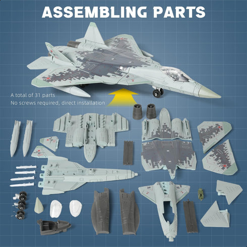 1:72 SU-57 (31 Scale Fighter Jet Quick Build Model Kit Plastic Millitary Jet Toy Plane Assembly Aircraft Model