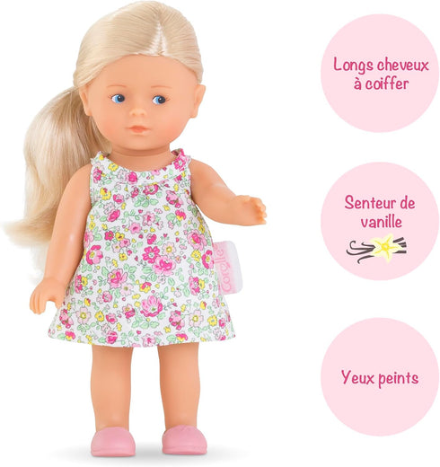 Corolle Mini Corolline Rosy 8" Doll Gift Set with Hair Brush and Extra Outfit for Kids Ages 3 Years and Up