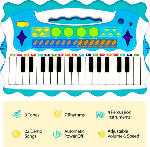 GLACER 31-Key Kids Piano Keyboard Toy with Stool - Portable Electronic Musical Instrument with Microphone for Ages 3+