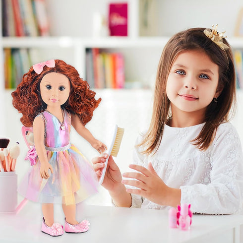 ZITA ELEMENT 18 Inch American Doll with Clothes and Accessories, Rainbow Dress, Bow, Bag, Shoes, Hairpin, Necklace