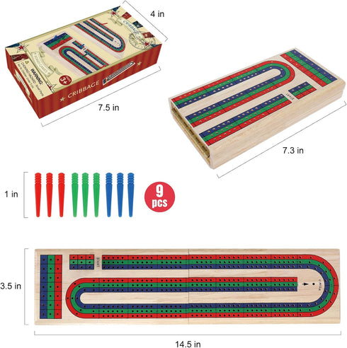 Set, 9 3 2-3 GOTHINK Folding Cribbage Board Game Classic Wooden Cribbage Boards Game for Family Fun, Multi-Colored