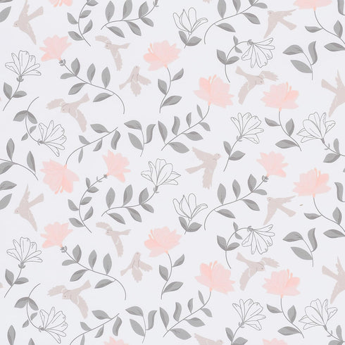 100% Lambs & Ivy Petals White/Pink/Gray Floral Cotton Fitted Crib/Toddler Sheet