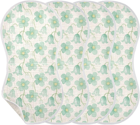 decor gift 4 Pack 22x11in Cotton Newborns Burp Cloths Easy Care Mint Green Flowers Baby Rags for Unisex Babies