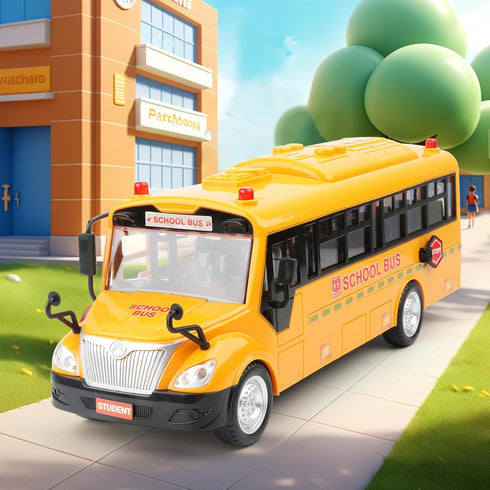 Cdymkf Kids1/16 4 Yellow School Bus Toy for Scale Interactive Friction-Powered Car with Different Flashing Lights