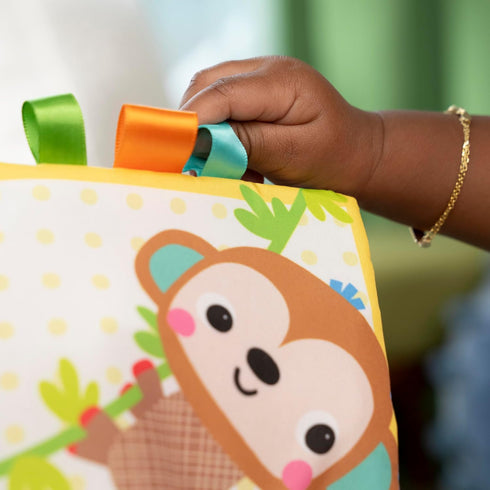 0+ Bright Starts Safari Buddies Soft Book, Crinkle Plush Pages with Lion, Monkey, Elephant & More, Baby's First Book