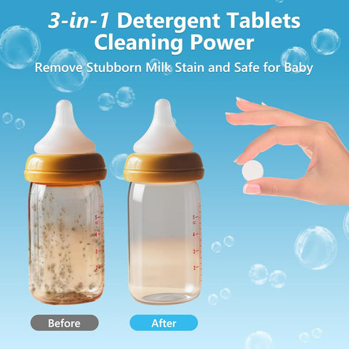 200Pcs Momcozy,Deep Detergent Washing Tablets for Cleaning Baby Brezza Bottle Washer,Compatible with All Brands Baby