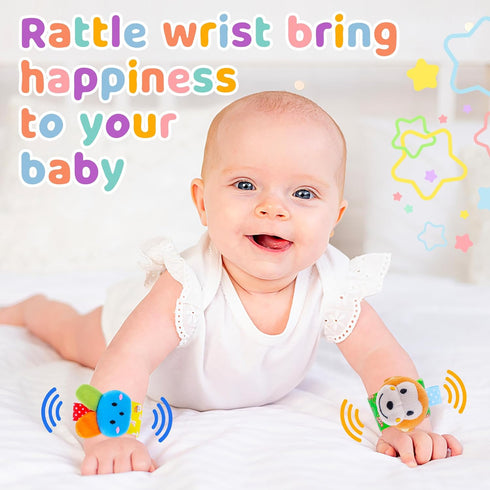 Baby Rattle Cotton Socks and Wrist Rattle Strap Set, Infant Toys 0 3 6 9 12 Months, Baby Gifts for Boys and Girls, Develop Babies Sensory Toys