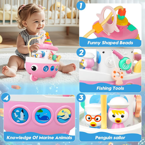 1+ 9-in-1 1st 1+ Love&Mini Toys for Year Old Girls - Baby Boat Musical Toys Music and Sound, First Christmas Birthday
