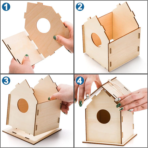 Coloch 6 Pack DIY Birdhouse Kits, Wooden Crafts for Children to Build and Paint, Includes Paints and Brushes