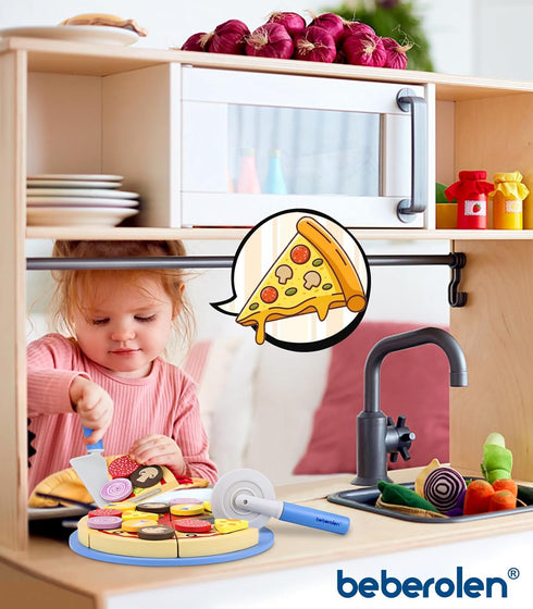 Wooden Pizza Toys for Kids - 24Pcs Cutting Toy Pizza Play Food Set for 3-5 Year Old Toddlers