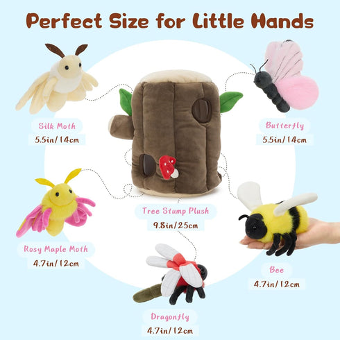 6pcs Set MaoGoLan Flying Insect Plush Toys with Plush Bee Moth Butterfly Dragonfly, Flying Insect Stuffed Animal Bulk