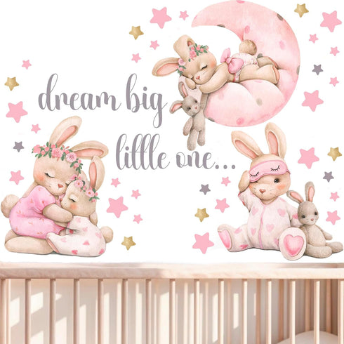 Mamarons Pink Bunny Nursery Wall Decals-Baby Girl Room Rabbit Wall Decor, Animal Stickers