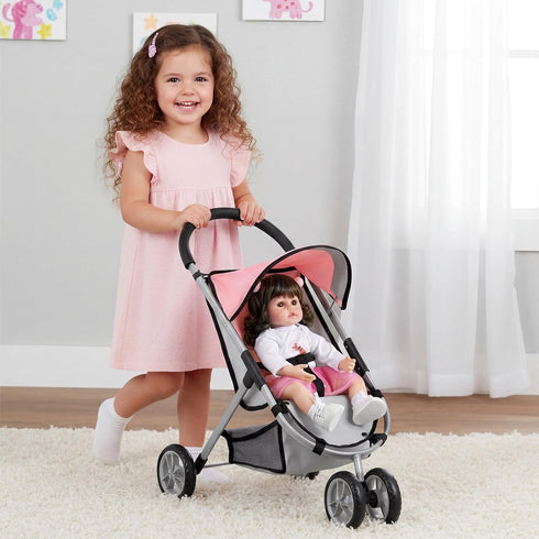 3+, GAGAKU Baby Doll Stroller, Toy Stroller with Canopy, Double Front Wheels, Storage Basket & Adjustable Belt