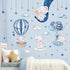 decalmile Blue Grey Sleeping Elephant Wall Decals Hot Air Balloon Moon Clouds Stars Wall Stickers Baby Nursery Kids