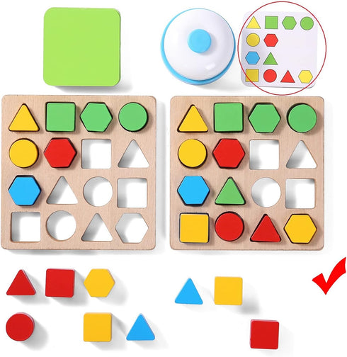 Wooden Puzzles Shape Color Matching Board Games for Preschool Educational Montessori Toys for Kids Ages 3-6