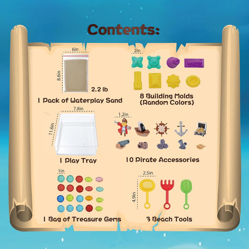 2.2lb 4+, Waterplay & Sensory Sand Kit Pirate Adventure Play Sand for Kids Ages Water & Sandbox Play with Molds, Gems