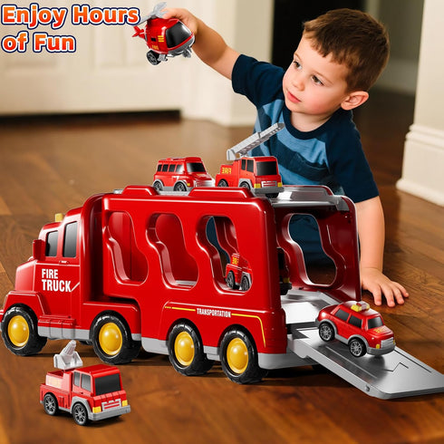 1-3 3-5, 7-in-1 Set 1 2 3 4 5 6 3-9 Fire Truck Toys for Toddler Fire Car Carrier Vehicle for Girls Years Old, Transport